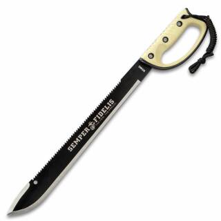 United Cutlery USMC Samper Fi Sawback Machete mit Edelstahlklinge und D-Griff