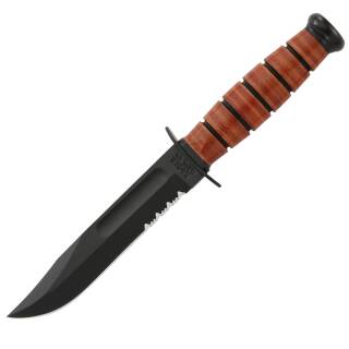 KA-BAR Short USMC Messer mit 1095 Cro-Van Klinge, part. Serr. und Lederscheide