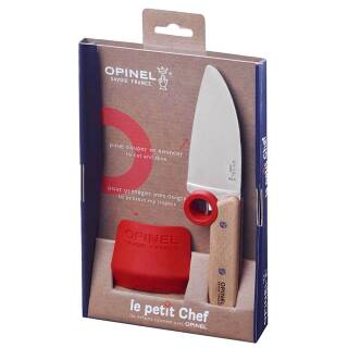 Opinel Le Petit Chef Küchenmesser-Set für Kinder, 2-teilig mit Fingerschutz, rot