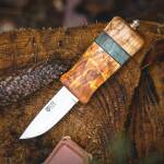 Helle Fjording 50 aar - 2025 LTD Messer mit H3LC Stahl, Maserbirke, Lederscheide