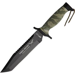 MTech First Recon Camo, mattschwarz beschichteter rostfreier Stahl mit Tanto Klinge und Nylon-Scheide
