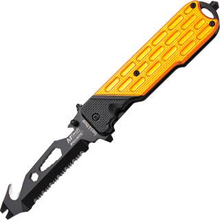 MTech Rettungsmesser mit Öffnungshilfe, Edelstahlklinge und Aluminiumgriff, gelb