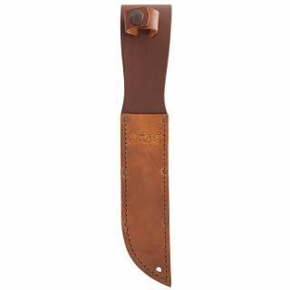KA-BAR Dogs Head Messer, Klinge aus 1095 Cro-Van Stahl mit brauner Lederscheide
