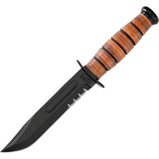 KA-BAR US ARMY, Full Tang 1095 Cro-Van Stahlklinge mit Sägezahnung, Lederscheide