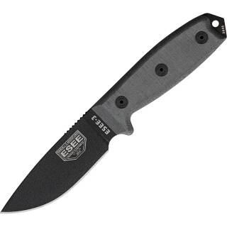 ESEE Model 3, Messer mit 1095HC Klinge, schwarzer Leinen-Micarta Griff