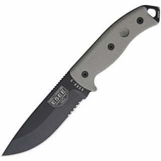 ESEE Model 5, Messer mit 1095HC Klinge, grner Micarta Griff, Kydescheide + Clip