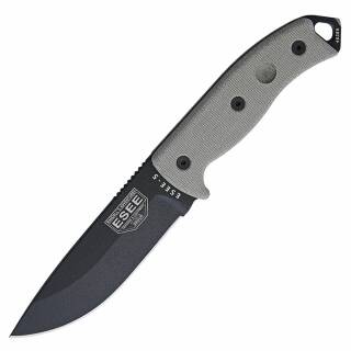 ESEE Model 5, Messer mit 1095HC Klinge, grünem Micarta Griff, Scheide + Clip