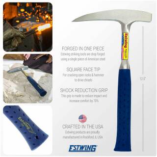 Estwing Rock Pick Hammer aus Edelstahl und blauem Schock-Reduktionsgriff