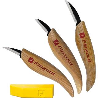 Flexcut Schnitzwerkzeug-Set mit 3 Schnitzmessern und Gold-Polierpaste