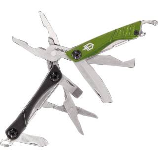 Gerber Multitool DIME aus rostfreiem Edelstahl mit 12 Funktionen, grün/anthrazit