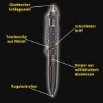 UZI Tactical Pen aus rostfreiem Aluminium mit Glasbrecher und Kugelschreiber, GM