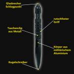 UZI Tactical Pen aus rostfreiem Aluminium mit Glasbrecher und Kugelschreiber, BK