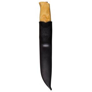Helle Jagdrmesser JEGERMESTER Modell 42 mit Birkenholzgriff und Lederscheide