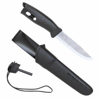 Morakniv Companion Spark in schwarz mit Sandvikstahl, Feuerstarter, Paracord