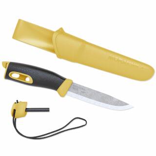 Morakniv Companion Spark in gelb mit Edelstahlklinge, Feuerstarter, Paracord