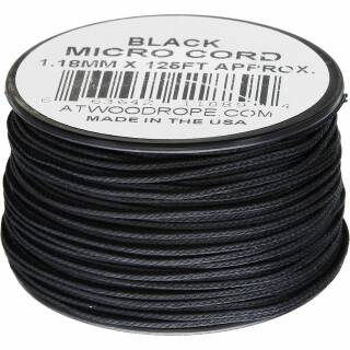 Atwood Rope MFG - Micro Cord Hightech-Schnur in schwarz, 1,18 mm, 38 Meter