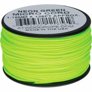 Atwood Rope MFG - Micro Cord Hightech-Schnur in neongrün, 1,18 mm, 38 Meter