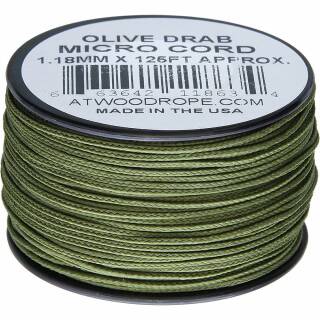 Atwood Rope MFG - Micro Cord Hightech-Schnur in olivegrün, 1,18 mm, 38 Meter