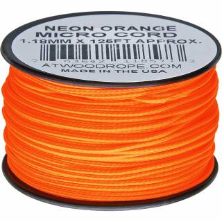 Atwood Rope MFG - Micro Cord Hightech-Schnur in neonorange, 1,18 mm, 38 Meter