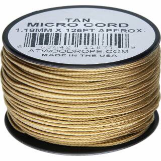 Atwood Rope MFG - Micro Cord Hightech-Schnur in tan, 1,18 mm, 38 Meter