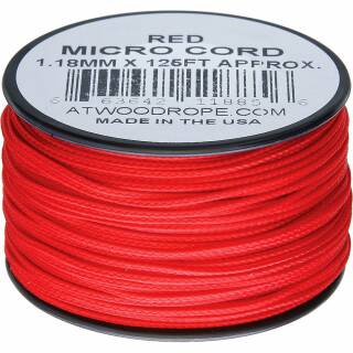 Atwood Rope MFG - Micro Cord Hightech-Schnur in rot, 1,18 mm, 38 Meter