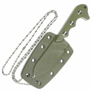 QSP Neckmuk, Neck Knife mit D2 Klingenstahl, FullTang, G10 Griff in olivegrn