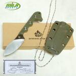 QSP Neckmuk, Neck Knife mit D2 Klingenstahl, FullTang, G10 Griff in olivegrün