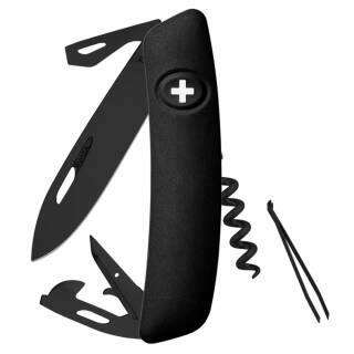 Swiza D03 All Black Messer mit 7,5 cm Edelstahlklinge und 10 Werkzeugen