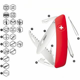 Swiza J06 Kindermesser in rot mit abgerundeter Klinge und 12 Funktionen
