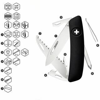 Swiza D06 Taschenmesser in schwarz mit 12 Funktionen wie 7,5 cm Edelstahlklinge