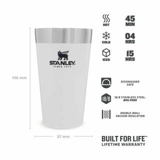 Stanley Adventures Vakuum Beer Pint Trinkbecher 0,47L, Edelstahl, Polar-wei