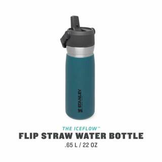 Stanley Classic Iceflow Flip Straw Trinkflasche, 0,65L, 18/8 Edelstahl, blau