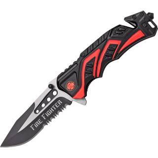 MTech Rettungsmesser mit Firefighter Logo, A/O Edelstahlklinge und Alugriffschalen