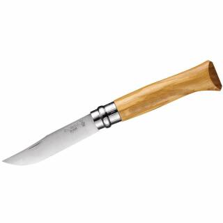 Opinel No 8 - Taschenmesser mit Olivenholzgriff und schwarzen Etui, Holzbox