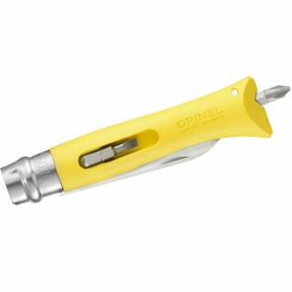 Opinel No 9 DIY  - Taschenmesser mit 8 cm Klinge, 2 Bits + Dreher im Griff, gelb