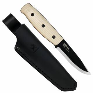 Morakniv Wit Blackblade Ash Wood S, Messer mit Edelstahlklinge und Lederscheide